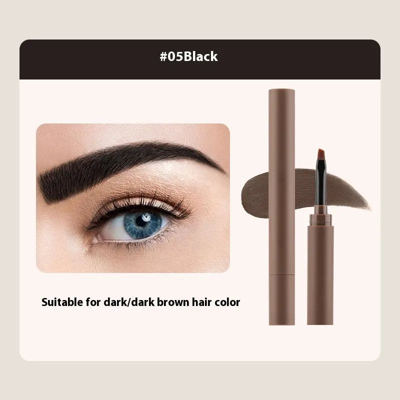 A double-headed eyebrow cream showing pencil and powder ends, with packaging indicating five colour shades.