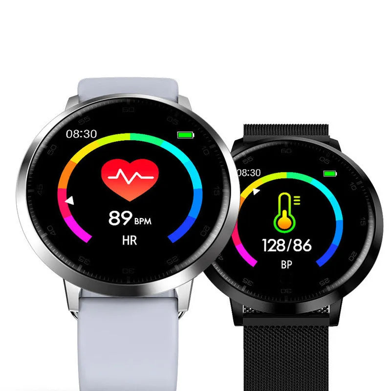 Ultra-thin waterproof smart health bracelet with 1.3-inch touch screen in black, gold, and silver colour options