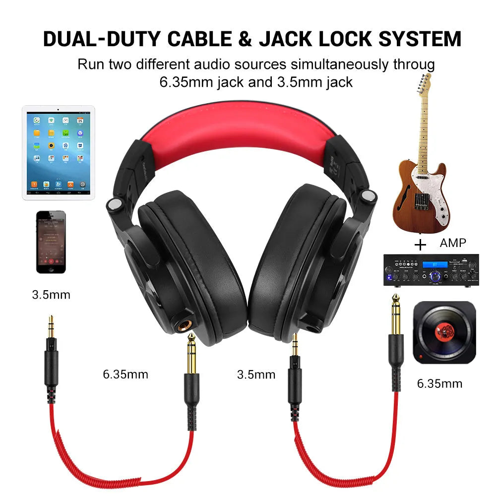 OneOdio wired over-ear headphones in black or red colour with 40mm drivers
