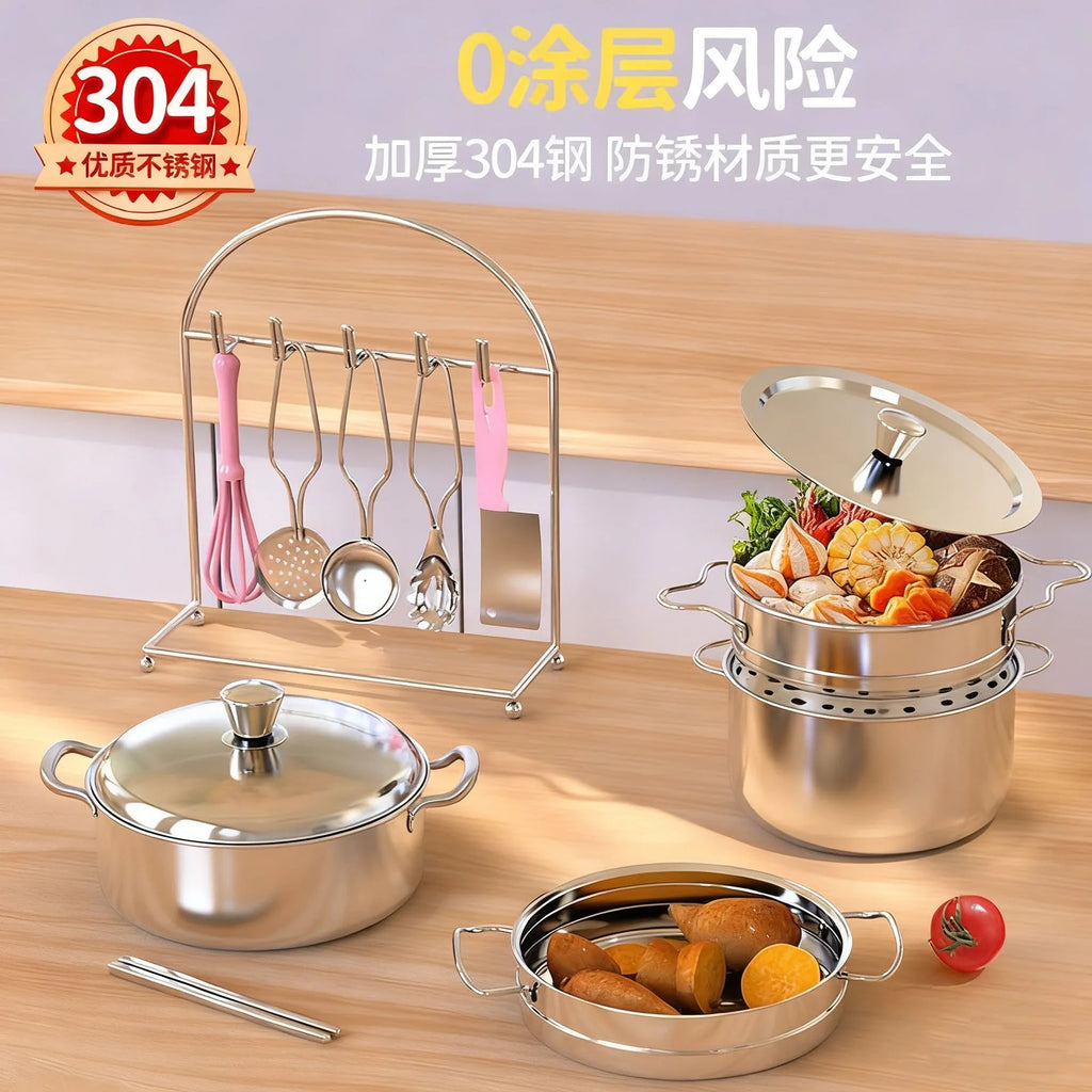 22-piece mini kitchen set cooking toy in pink with accessories