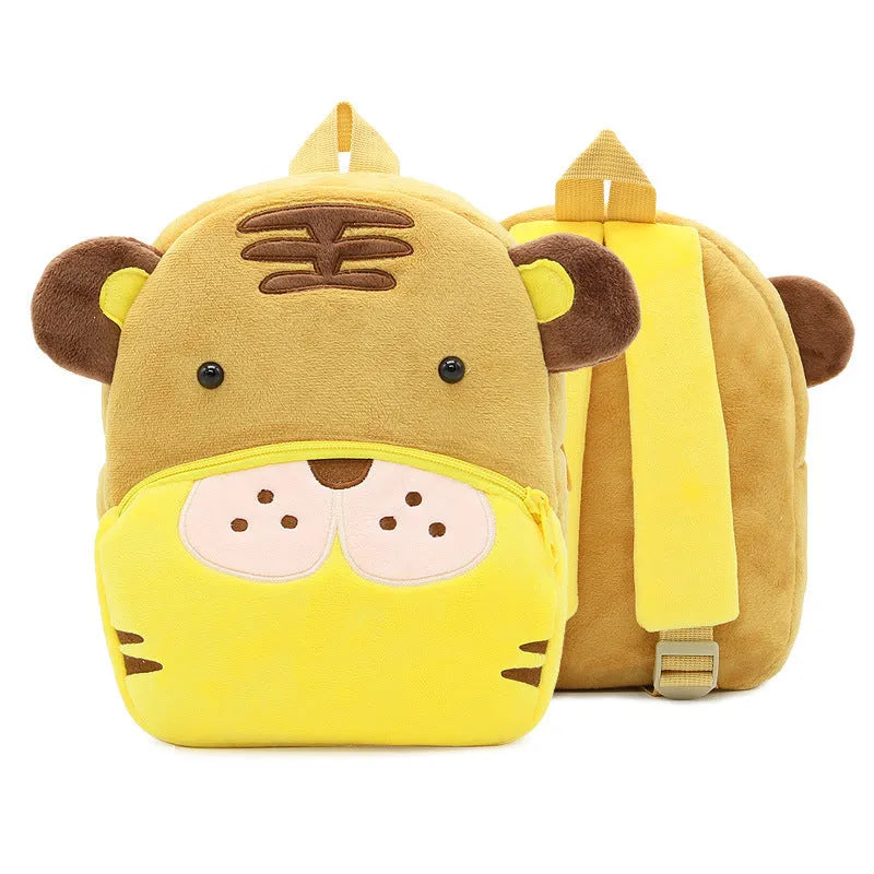 Small cloth animal backpack for kindergarten children, 26.5x24x10.5cm, with zipper pocket, available in multiple colours