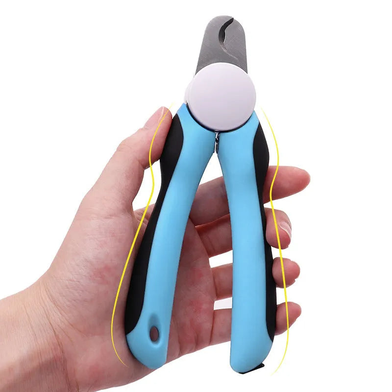 Blue heavy duty dog nail clippers with a safety guard for large breeds and thick nails.