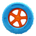 Set of three floating dog toys: blue ball, red barbell, and orange tyre with squeakers