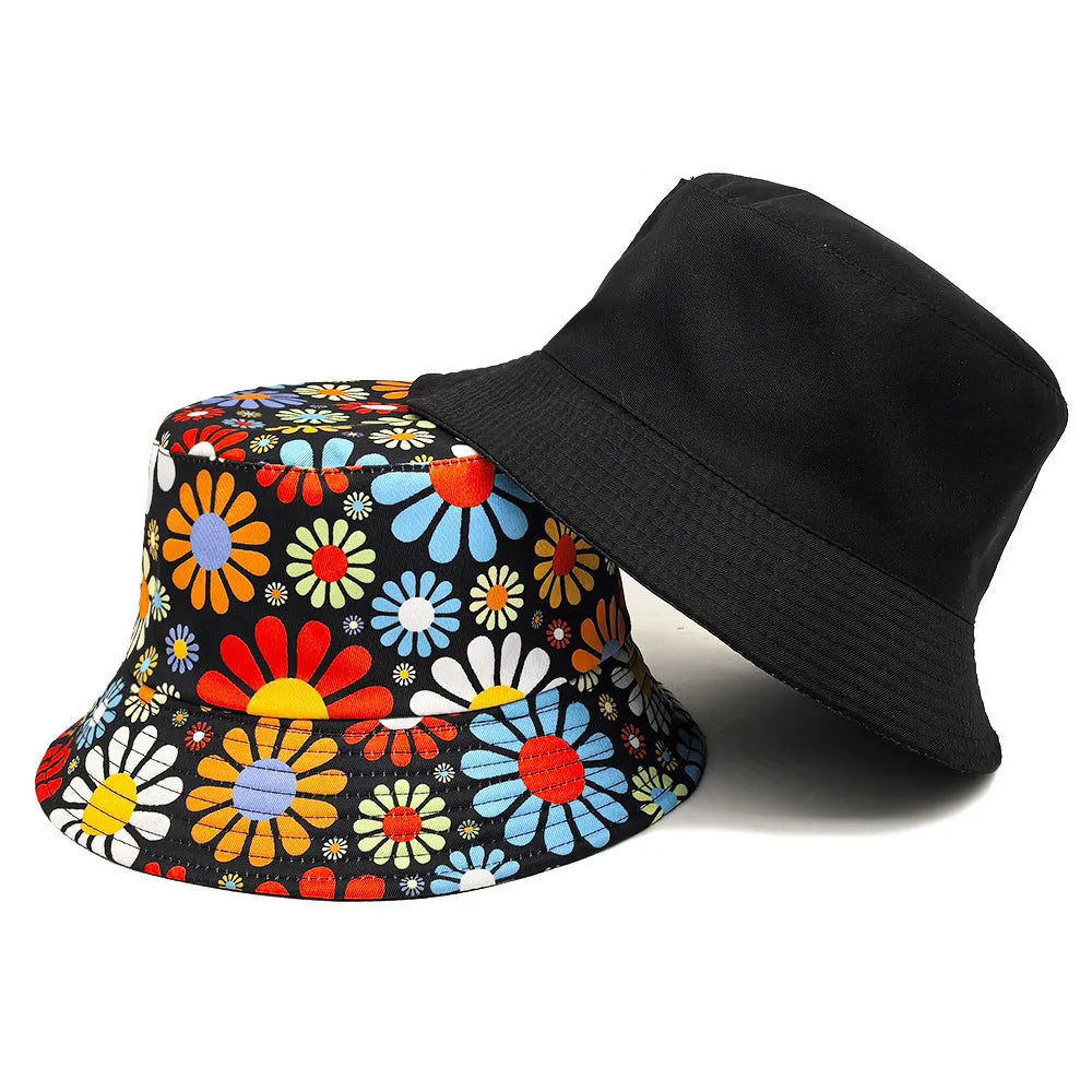 Flower pattern bucket hat with dome crown in size M for sun protection