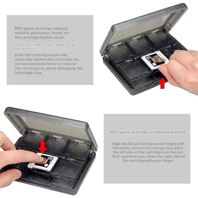 NDS 3DS game card storage box with 24 slots in black, blue, pink, or white colours