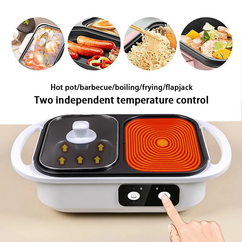 White or green dual-use electric frying oven caldron appliance with mechanical controls