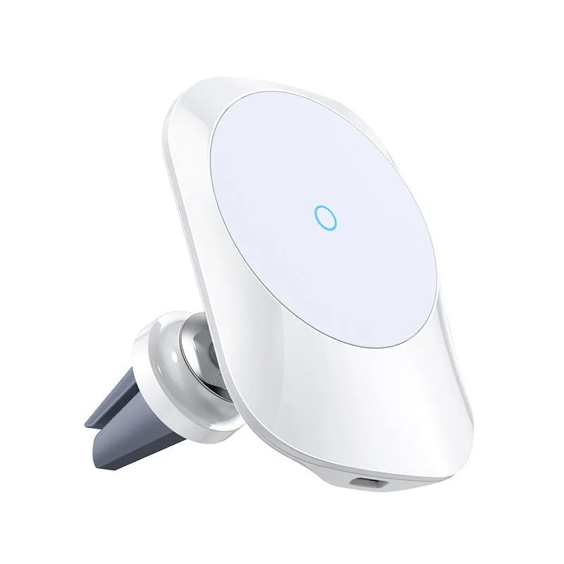Black magnetic car wireless charger with air vent mount and centre console base for 15W phone charging