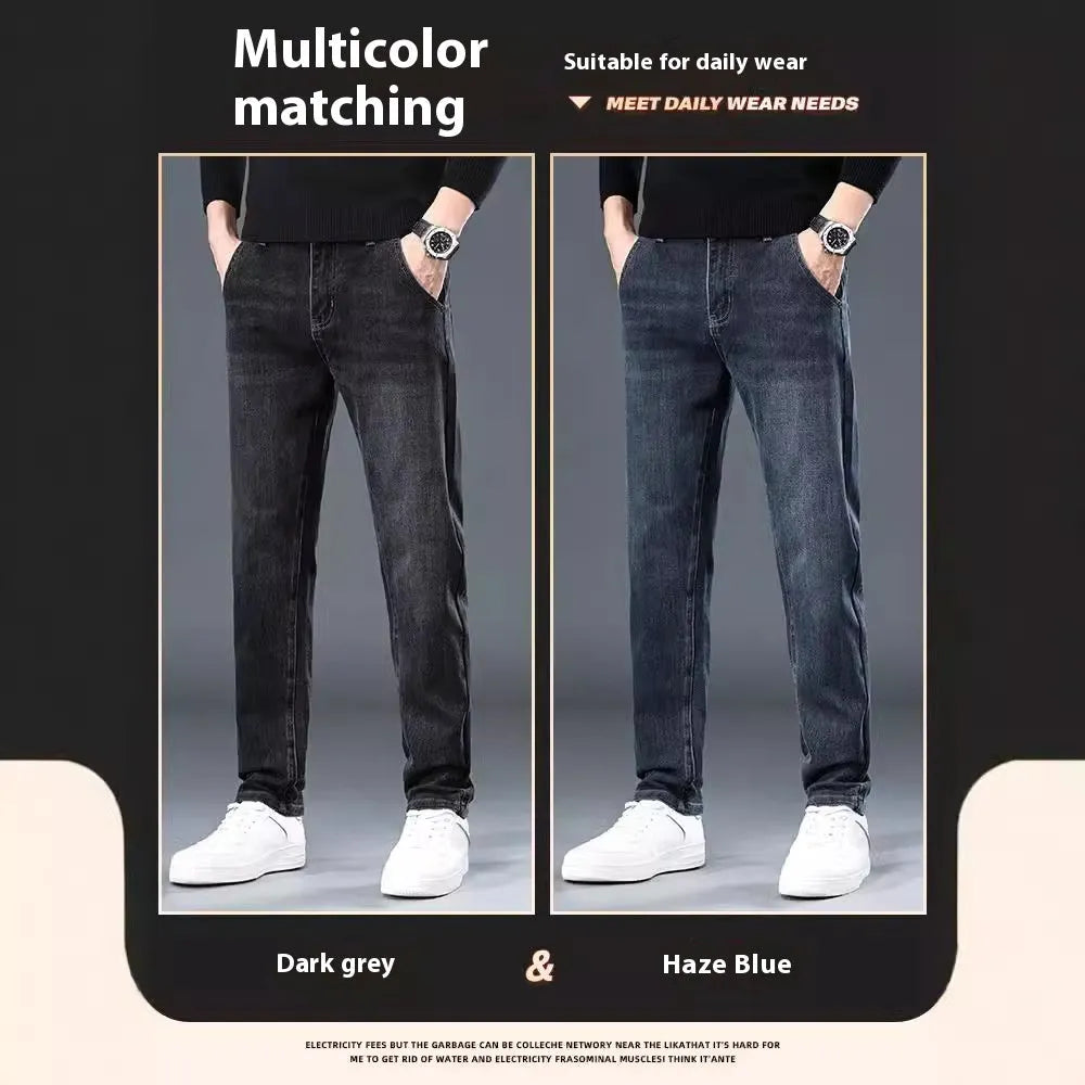 Blue grey slim straight casual trousers with mid waist and pencil pants silhouette for street fashion