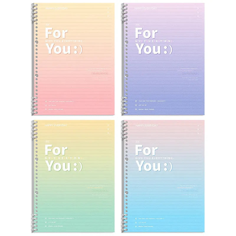 Removable coil gradient notepad with PP cover in green, blue, pink, and purple colour options