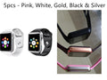 A1 smart watch with 1.54-inch touchscreen display shown in multiple colour options: black, silver, white, gold, pink, red, green, blue.