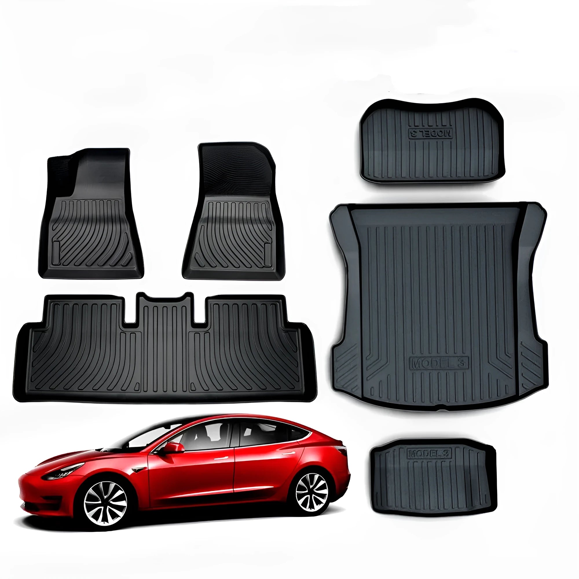 Rubber and TPE floor mat set for Tesla Model 3, Model Y, Model S, and Model X cars