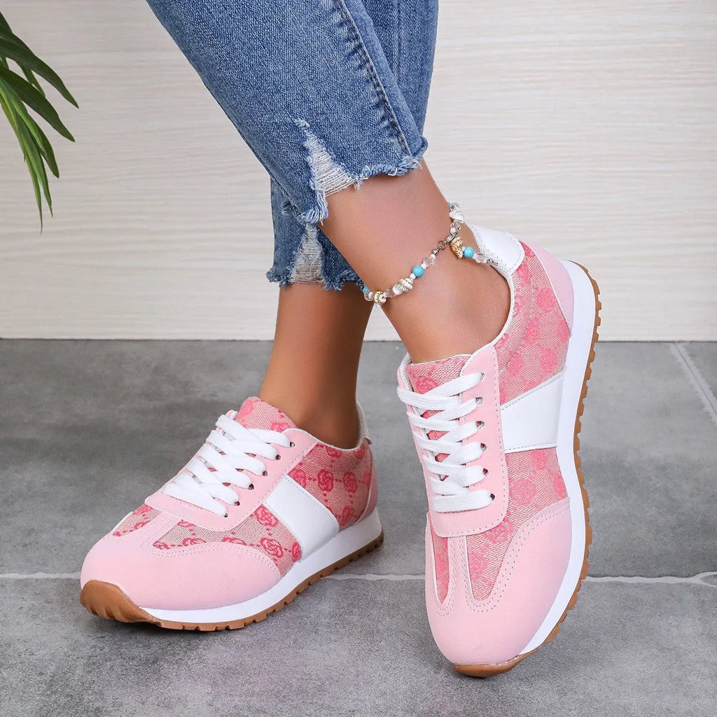 Women's oversized casual flat lace-up shoes in khaki with round toe and cross strap