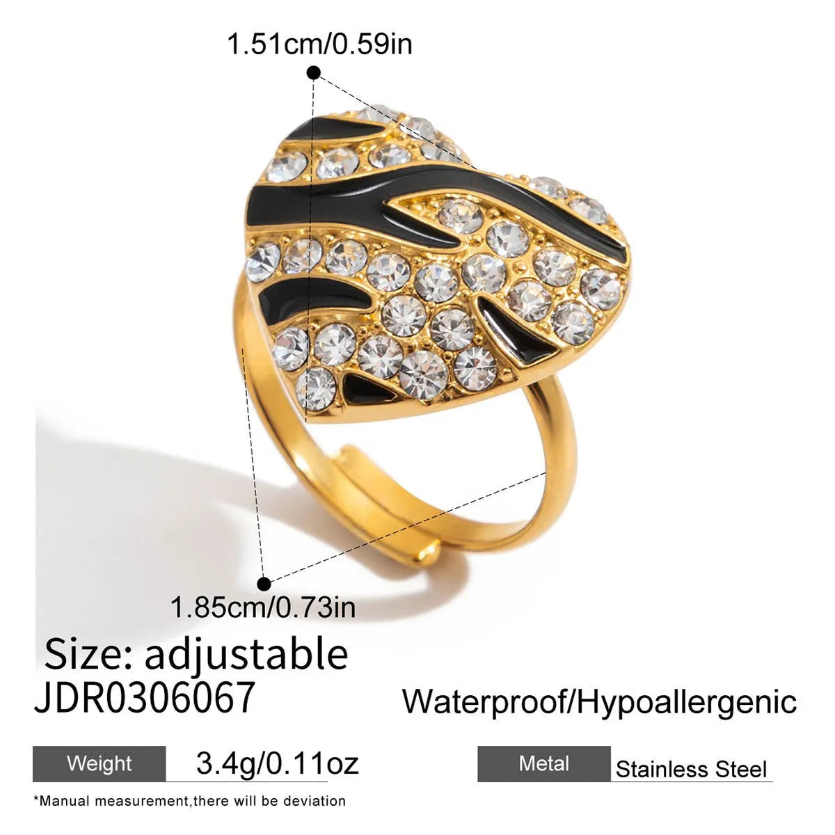 Love heart shaped ear clip with oil dripping rhinestone finish in stainless steel