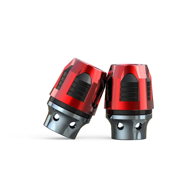 A pair of anodised aluminium fork cups for M14 motorcycle and electric scooter front axles in a selection of colours.