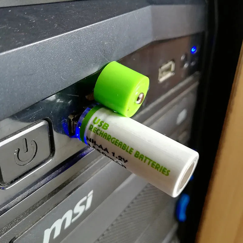 USB AA NiMH rechargeable battery with white and green cover options for 1.5V 1450mAh rated capacity