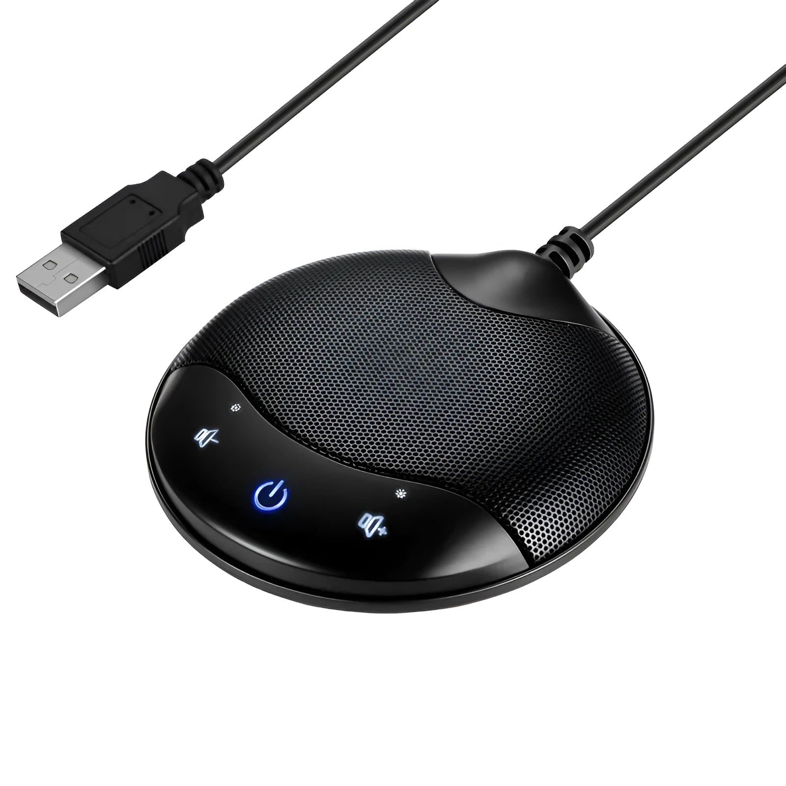 Black USB condenser microphone for conference calls and gaming