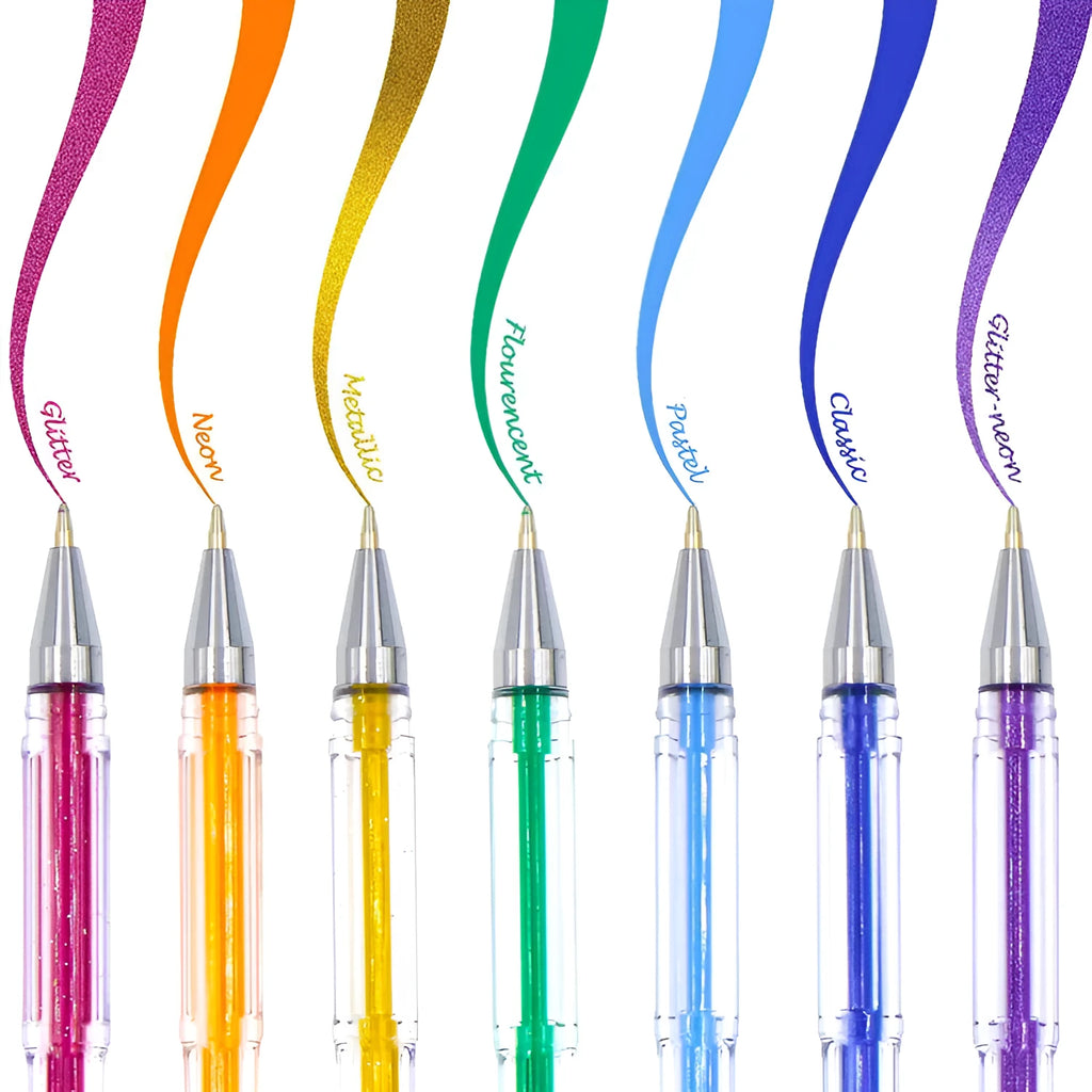 100 colour gel pen set with 0.5mm and 1.0mm tips in plastic barrels
