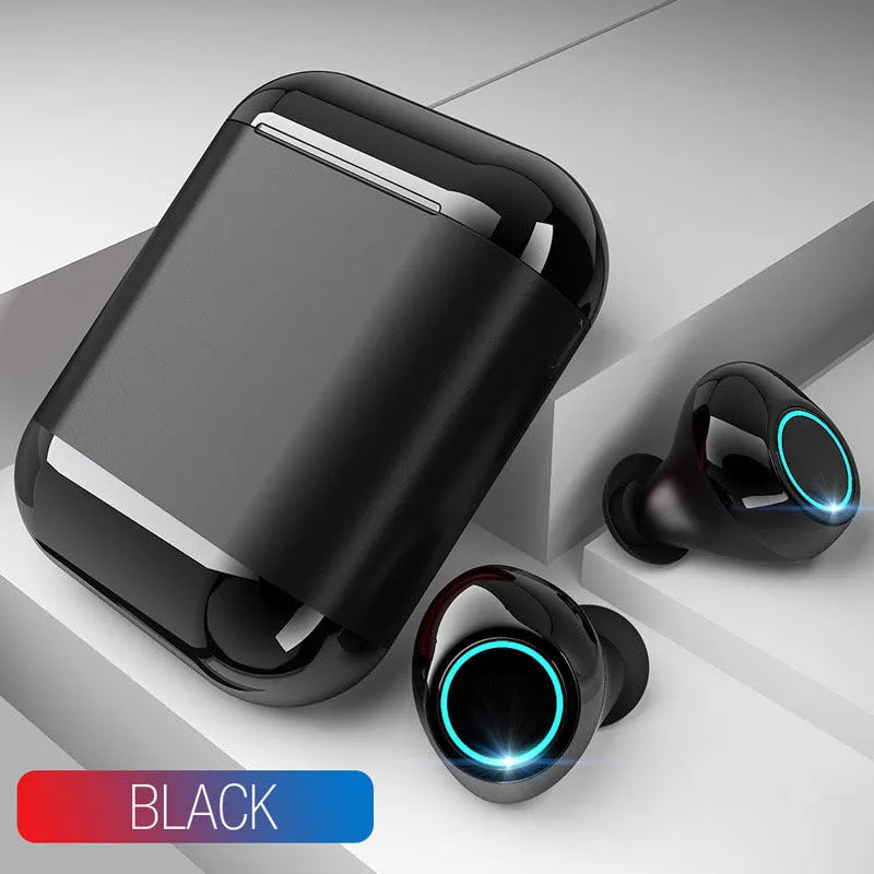 Black Bluetooth TWS wireless earplugs with IP5X dust resistance rating