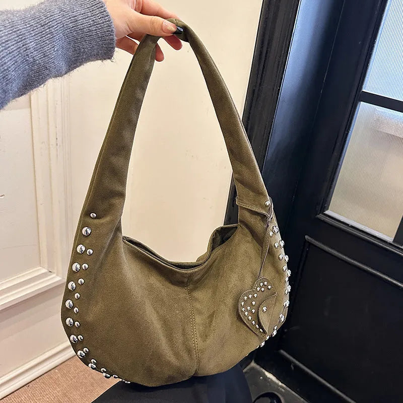 Women's soft plush strapless tote handbag in retro style showing colour options including black, red, brown, green and coffee