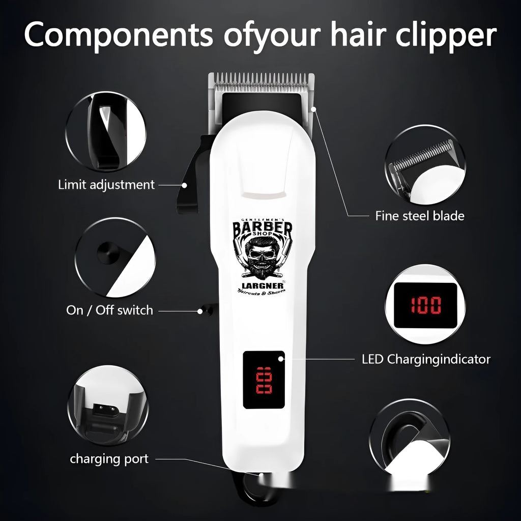 Rechargeable stainless steel hair clipper with 4-in-1 grooming kit and USB charging cable