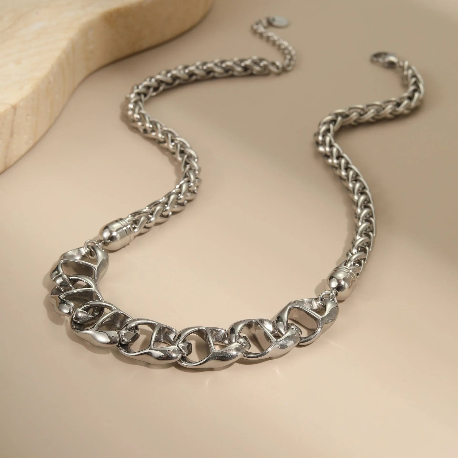 Stainless steel geometric chain necklace with 18K gold electroplated finish