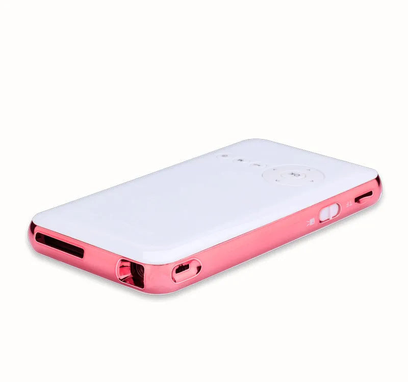 White and rose gold M6S miniature portable DLP Android projector with smart phone.