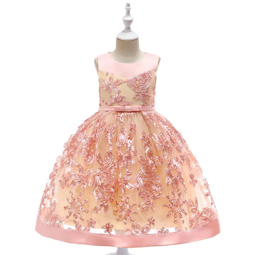 Children's applique princess dress in cotton blend navy blue pink red sizes 110-150cm