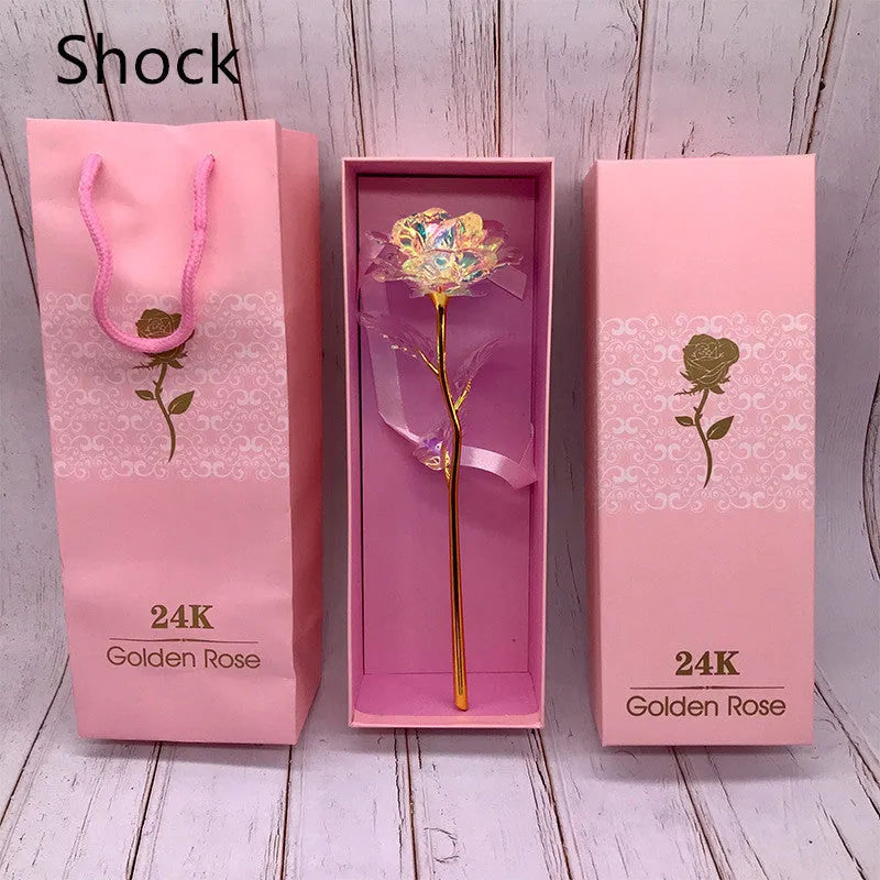 24K luminous colour gold rose flower set in gift box with tote bag