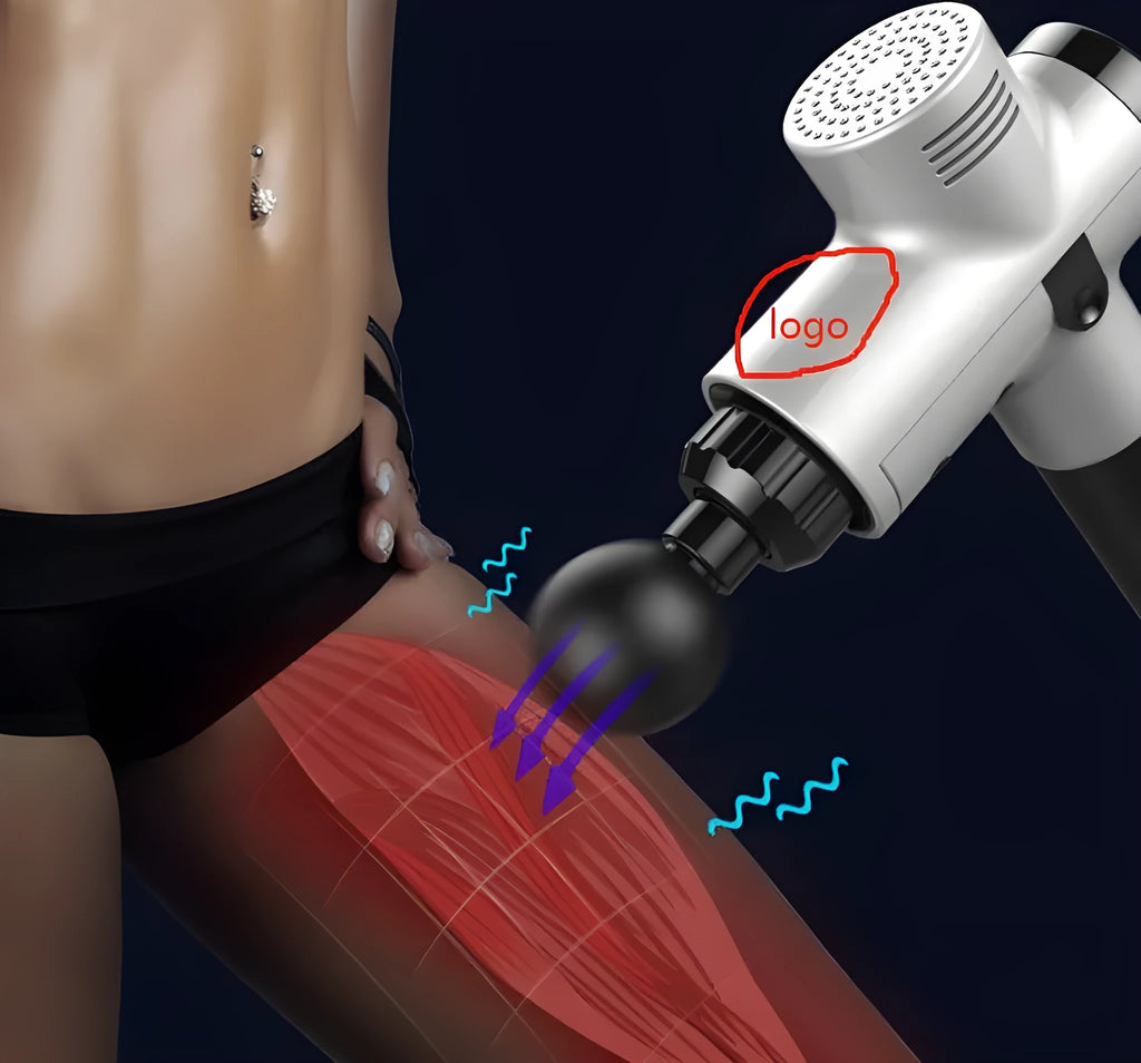 Deep tissue massage gun with 4 massage heads, 20 speed levels, quiet motor, 2400mAh battery, black and white options