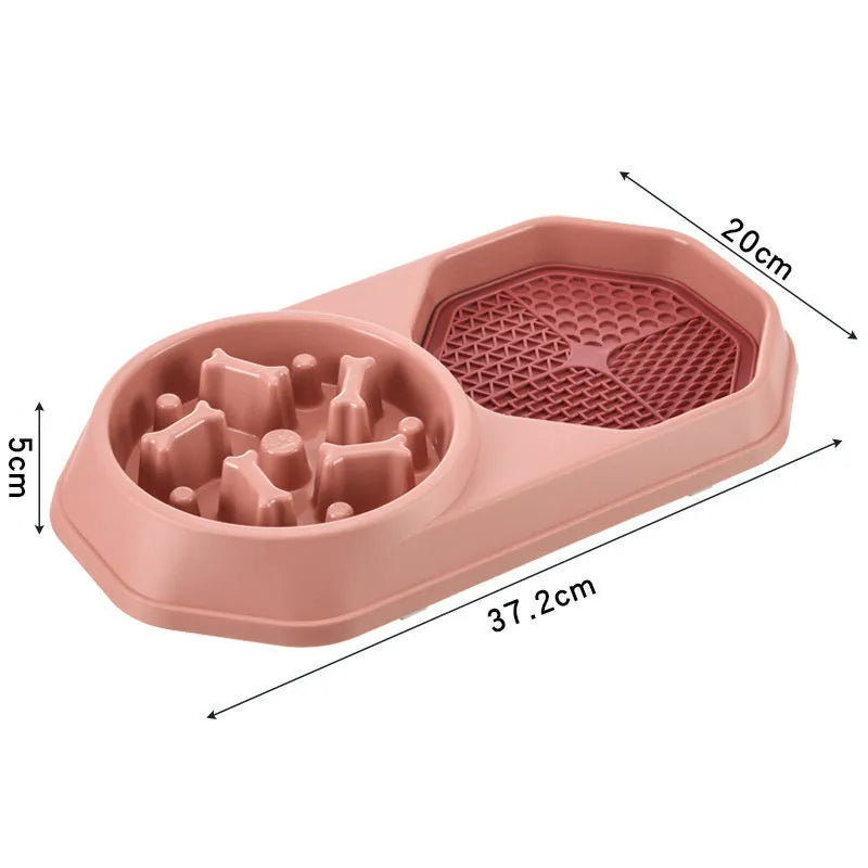 Blue interactive slow feeder dog bowl with puzzle partitions for dry and wet food on a non-slip base.