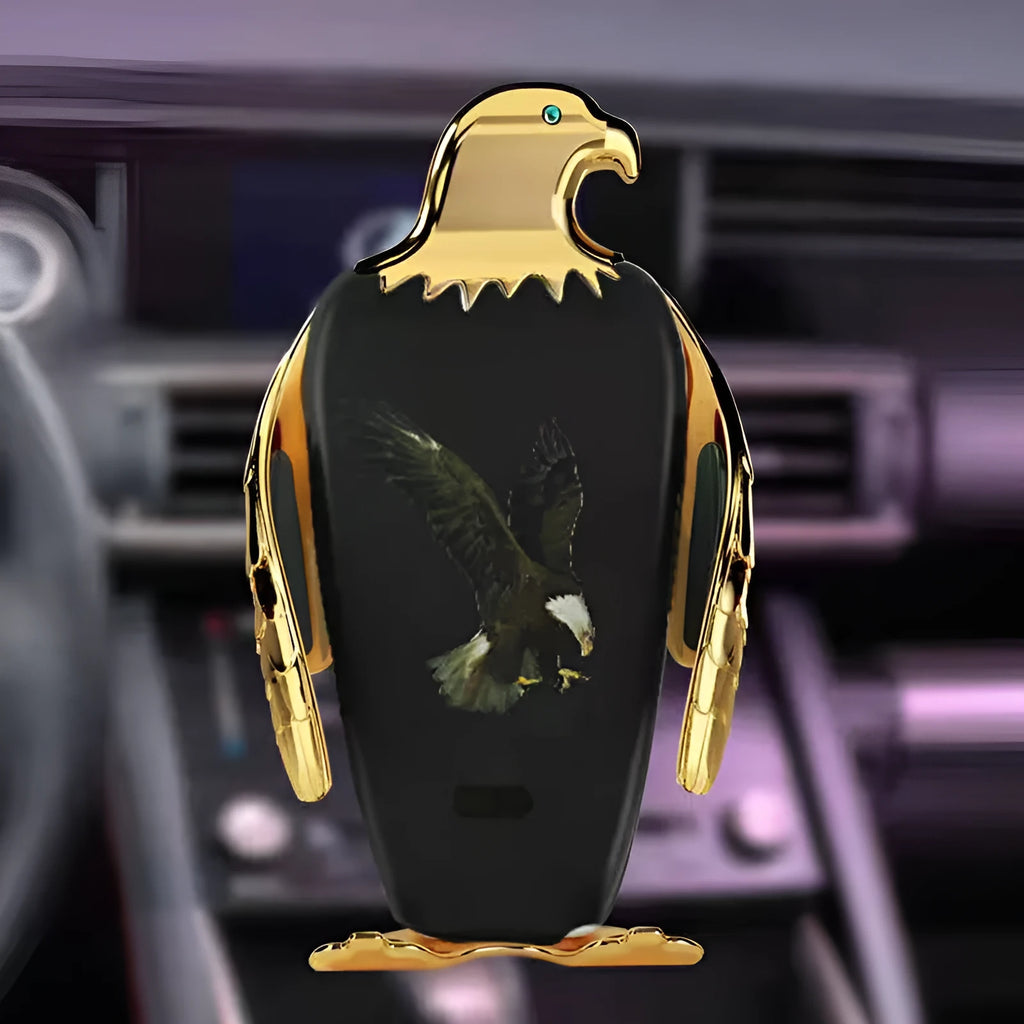 Wireless charging car phone holder with suction cup mount in black gold and white gold colours