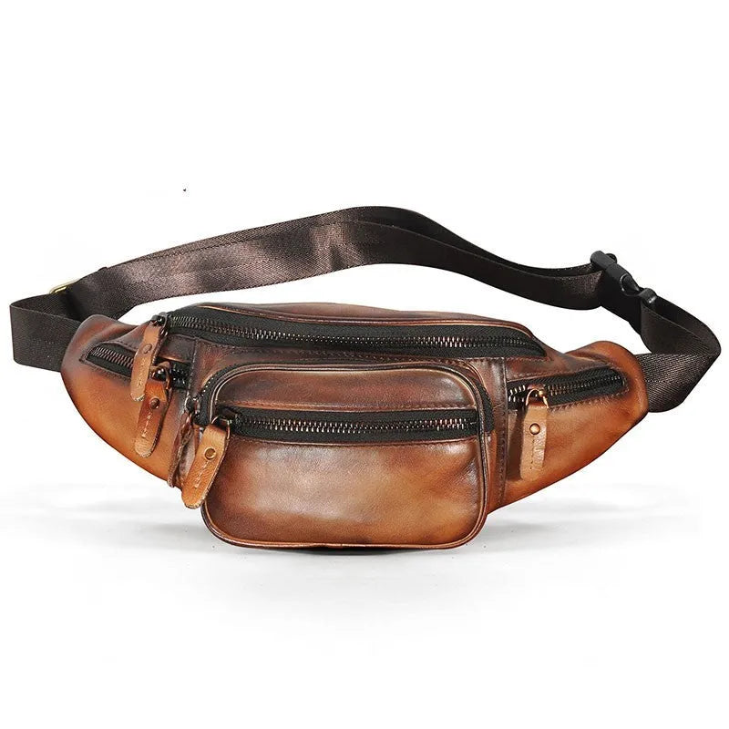 Leather shoulder messenger bag in retro style with adjustable crossbody strap