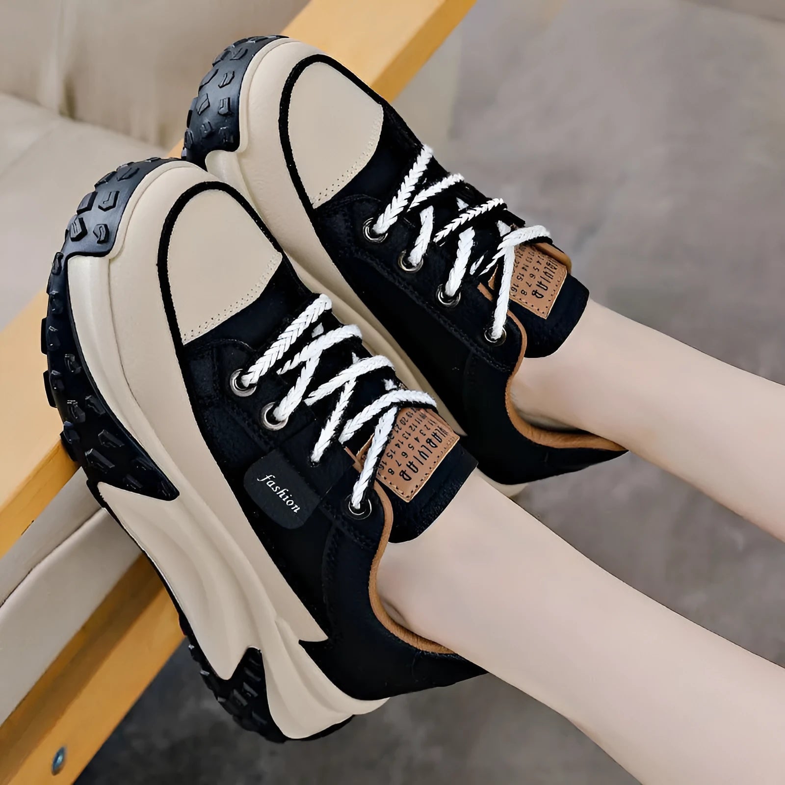 Women's casual sneakers with platform wedge heel in black, white, and yellow solid colour, breathable mesh inner, round toe