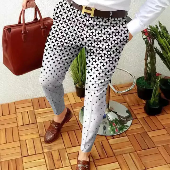 Men's 3D printed plaid casual trousers in RKKZ49 colour with straight leg design