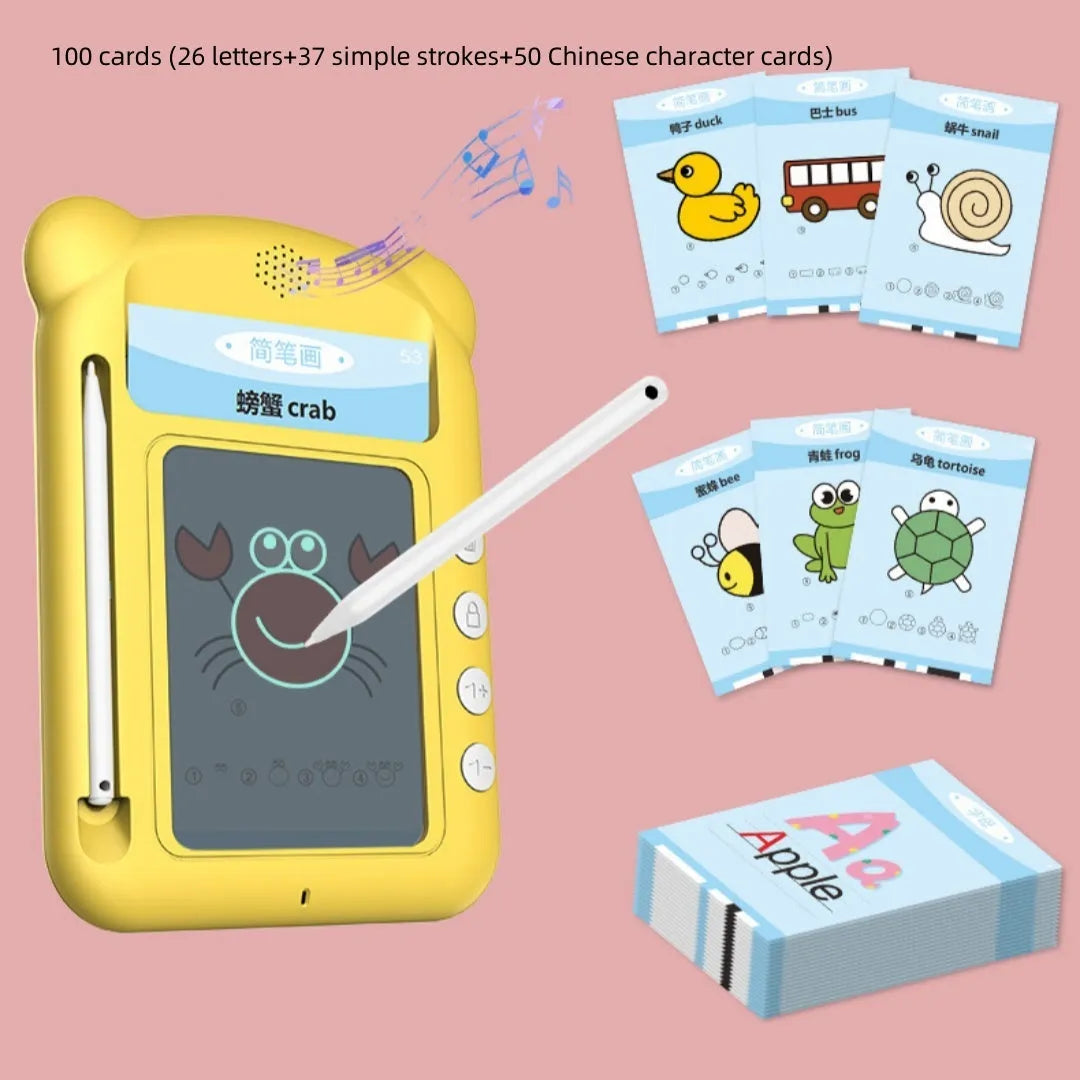 Yellow bilingual early education machine with educational cards for interactive learning
