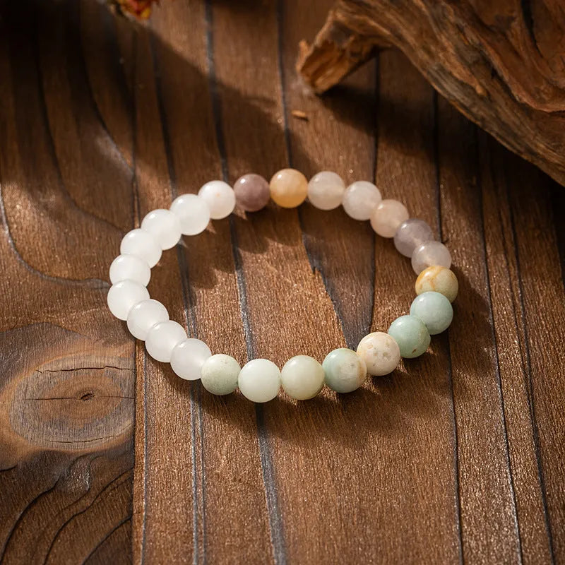 Bohemian vintage necklace and bracelet set with geometric round stone beads in electroplated finish