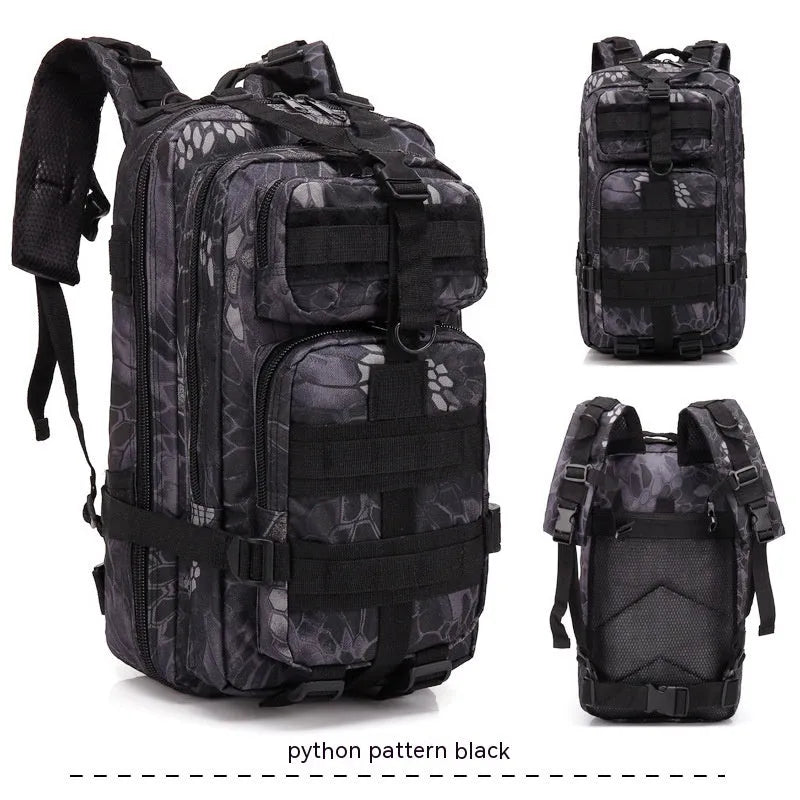 Large khaki Oxford cloth hiking backpack with air pillow belt system, shown for mountaineering use.