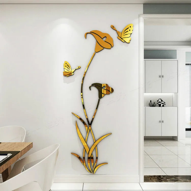 3D lily acrylic wall sticker in pink colour showing dimensional floral design