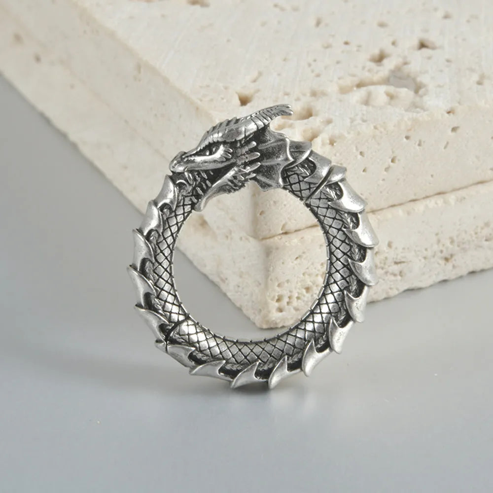 Geometric alloy earrings with retro hollow out design in antique silver dragon finish