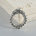 Geometric alloy earrings with retro hollow out design in antique silver dragon finish