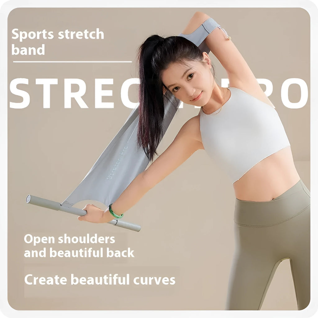 Grey or pink yoga stretching tool for shoulder back hip flexibility exercises