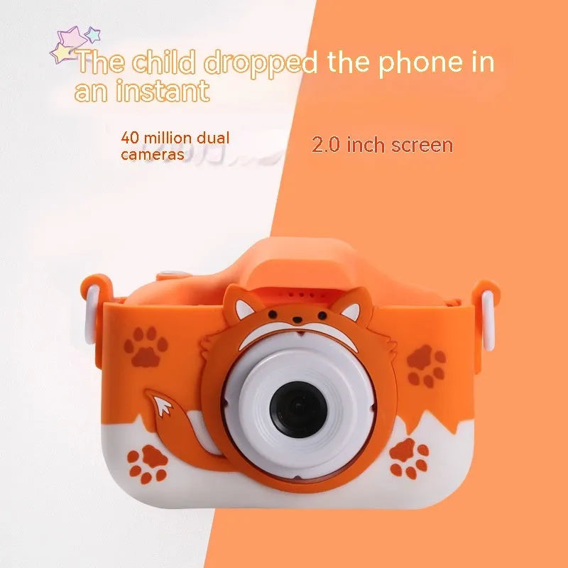 HD cartoon children's digital camera in blue and orange colours with compact design