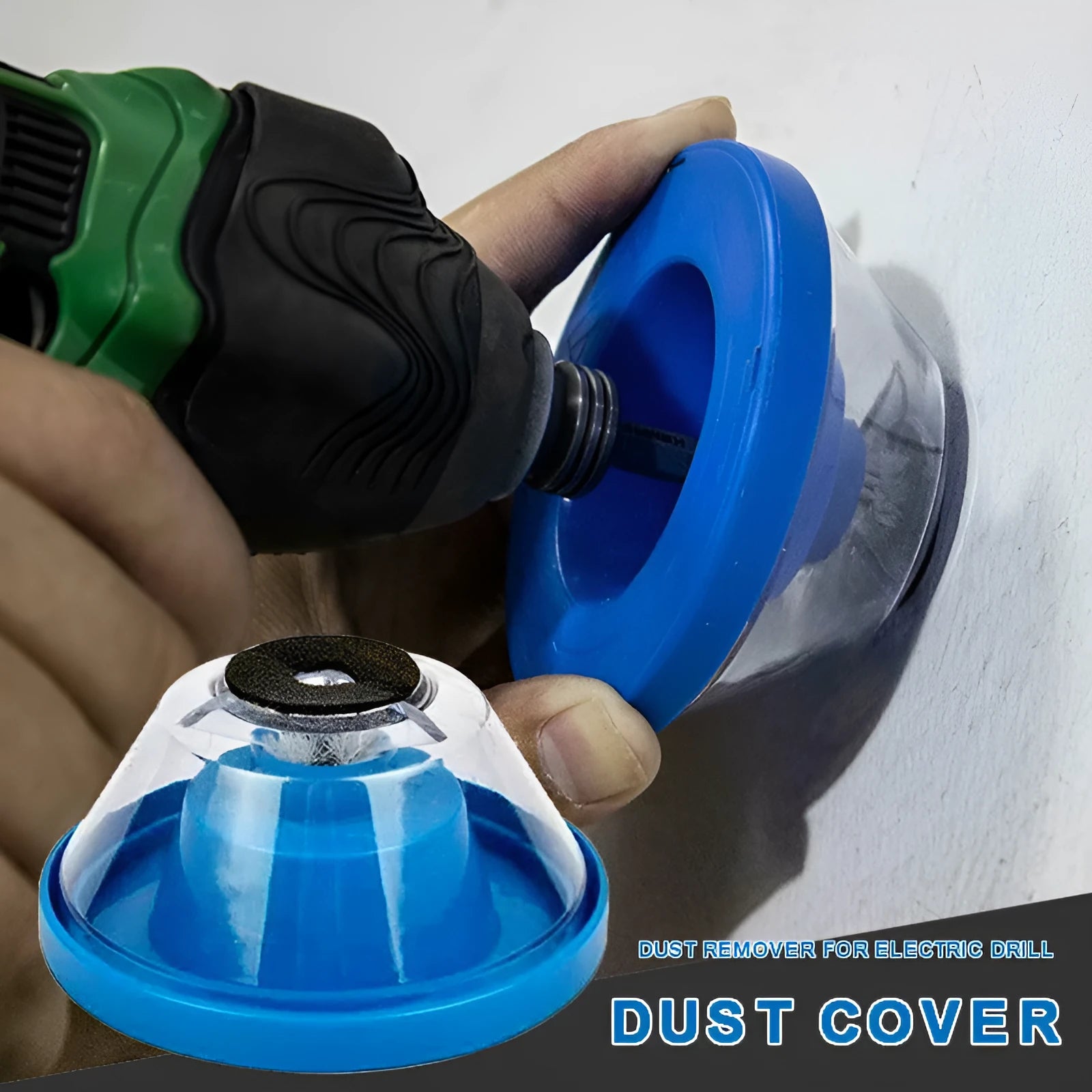 Blue electric hammer dust cover for drill accessories with debris collection cavity