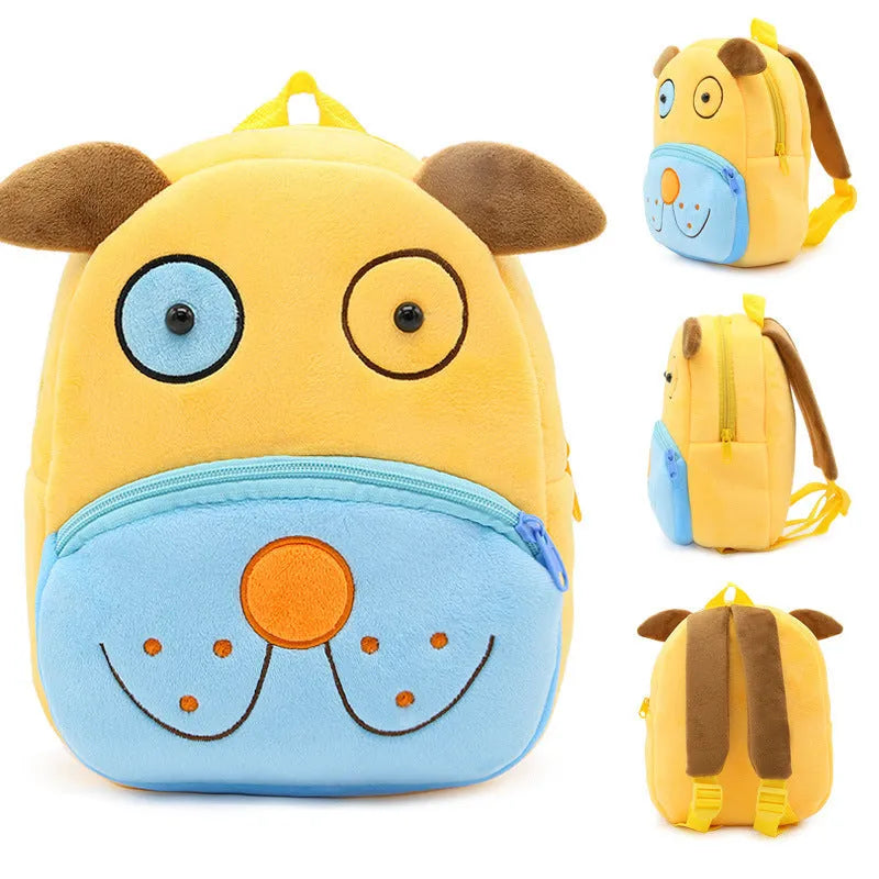 Small cloth animal backpack for kindergarten children, 26.5x24x10.5cm, with zipper pocket, available in multiple colours