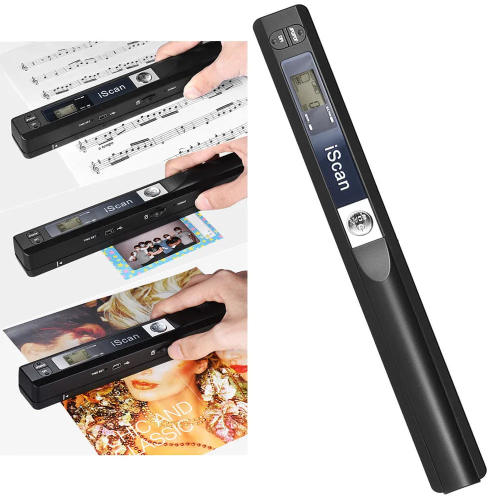 Handheld plastic barcode scanner with USB cable in five colour options