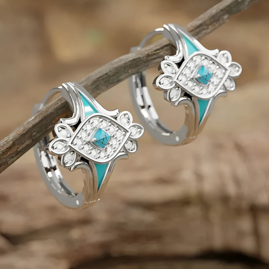 Geometric drop earrings copper inlaid zircon bohemian horse eye round ring white gold colour
