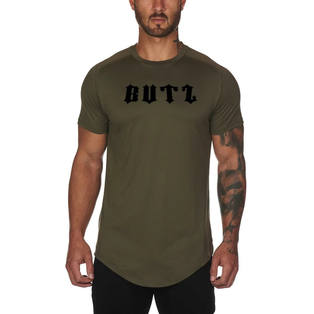 Men's plain gym shirt in cotton spandex blend available in army green, black and white colours