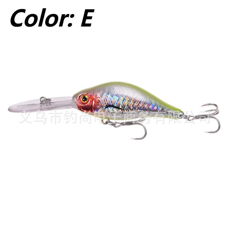 10.5cm long tongue board minnow fishing lure in assorted colours, shown with a 15g weight specification.