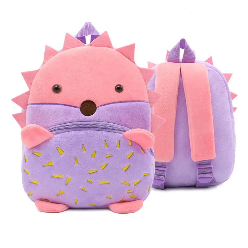 Small cloth animal backpack for kindergarten children, 26.5x24x10.5cm, with zipper pocket, available in multiple colours