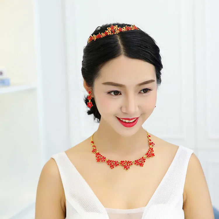 Korean crystal necklace and earrings bridal set in four colour variants
